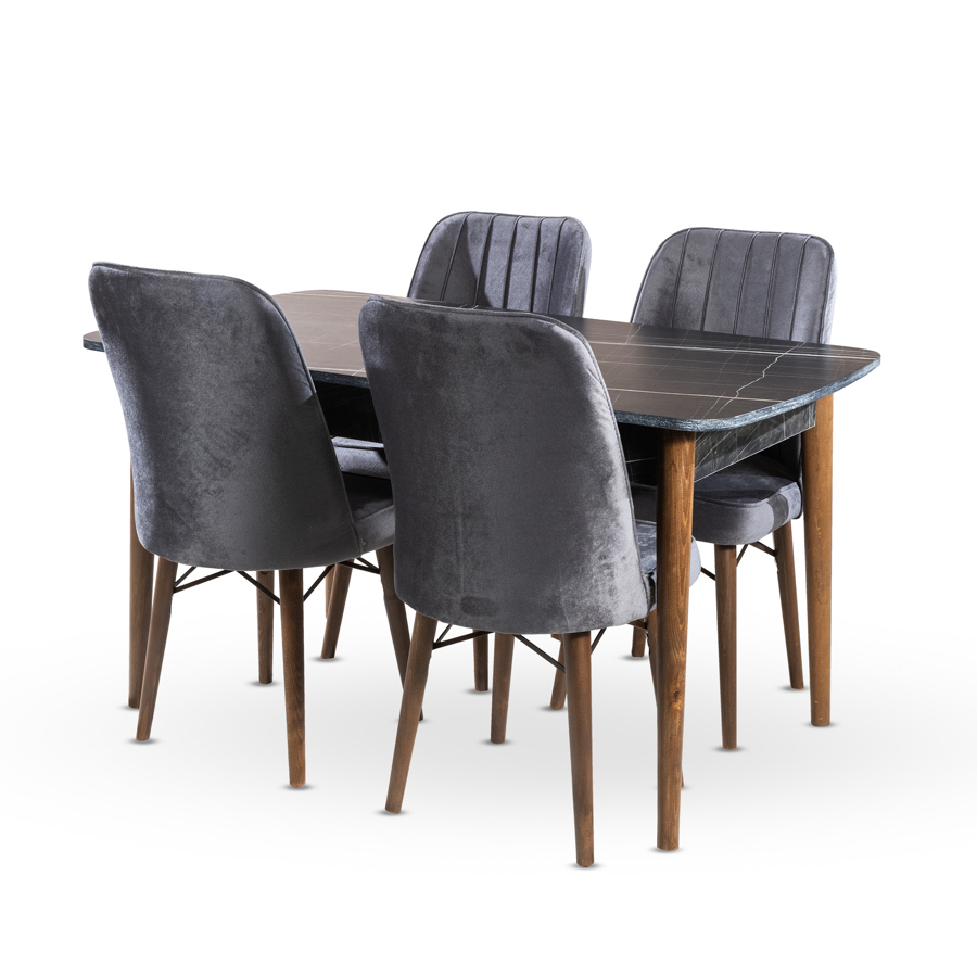 OUTLET თურქული მაგიდა ნაცრისფერი 140*80-ზე + 4 სკამი
