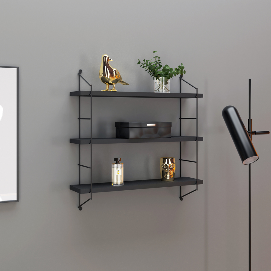 მართკუთხა თარო მისაღების Neelix Triple Shelf (Black) MT191105 (67*56*15)