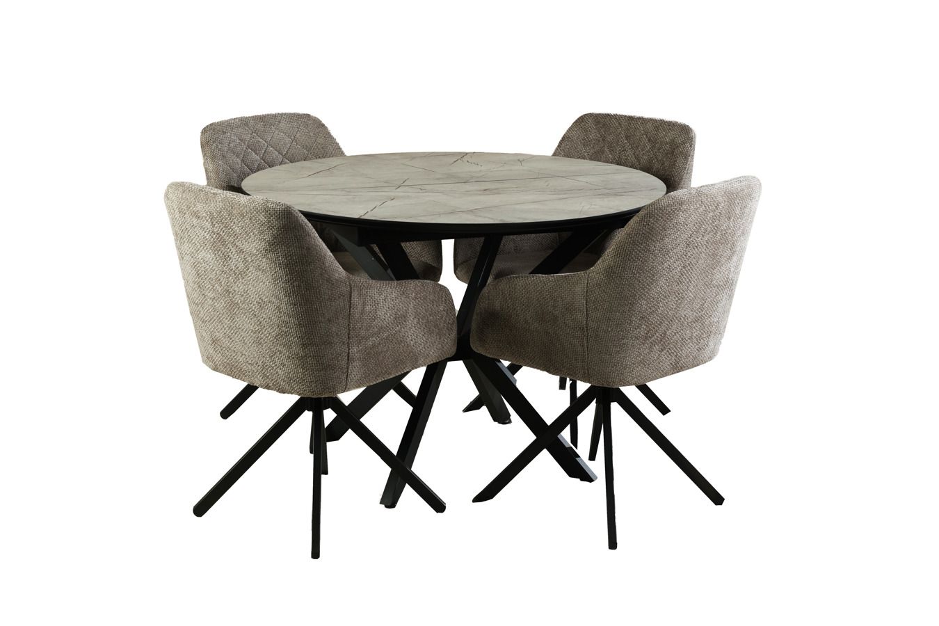 მრგვალი თურქული გასაშლელი მაგიდა DOBOK ნაცრისფერი + 4 სკამი