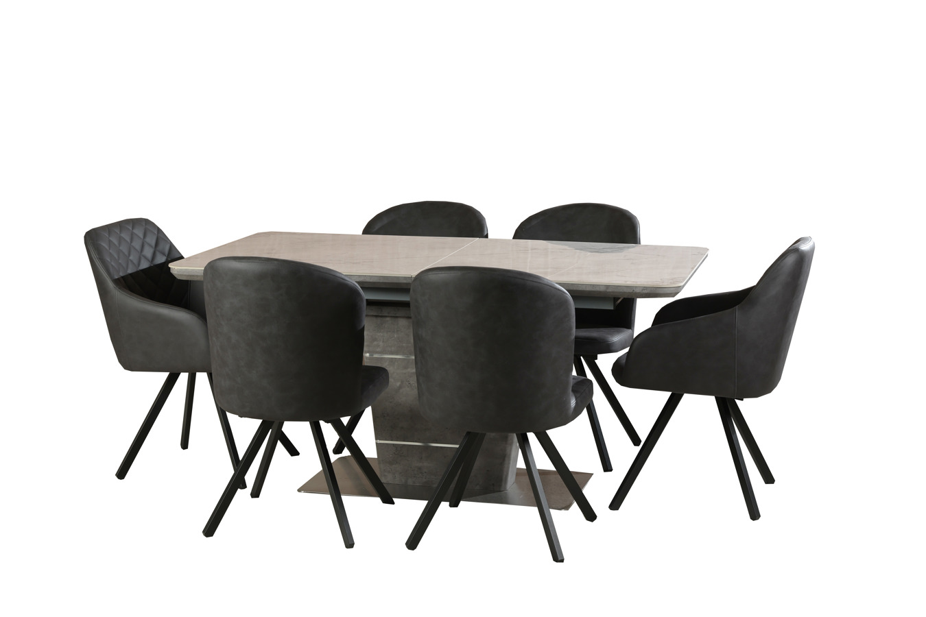 გრანიტის გასაშლელი მაგიდა 160*90-ზე + 4 სკამი და 2 სავარძელი