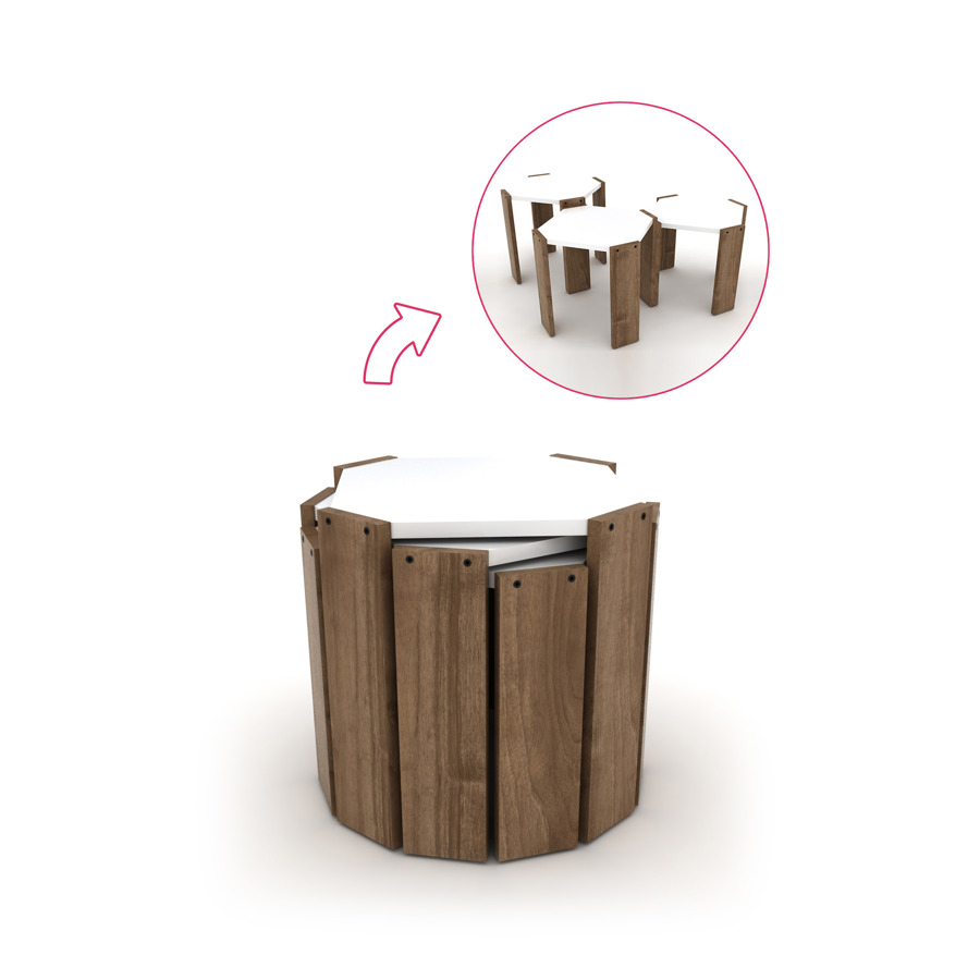 ყავის მაგიდის კომპლექტი Hansel Nesting Table (Walnut-White) RF150101 (41*45*45)