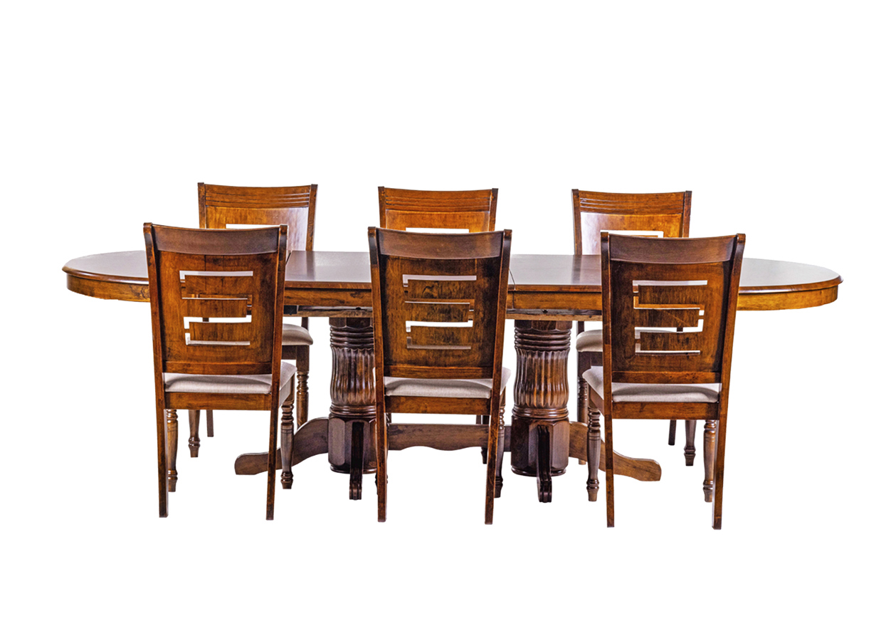 მალაიზიური გასაშლელი მაგიდა 160*100-ზე + 6 სკამი