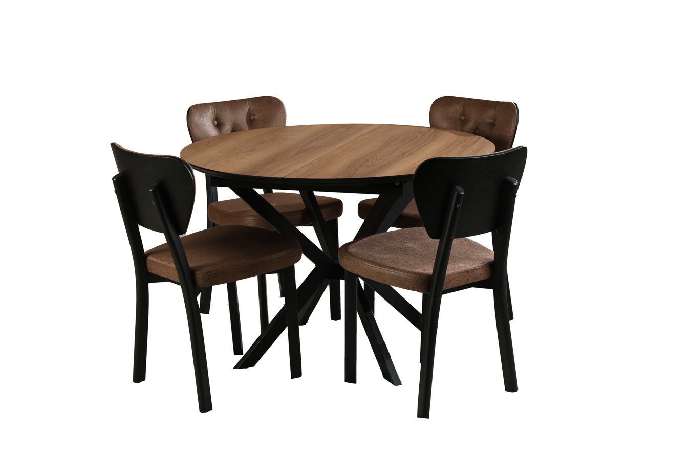 თურქული გასაშლელი მრგვალი მაგიდა DOBOK ყავისფერი + 4 სკამი