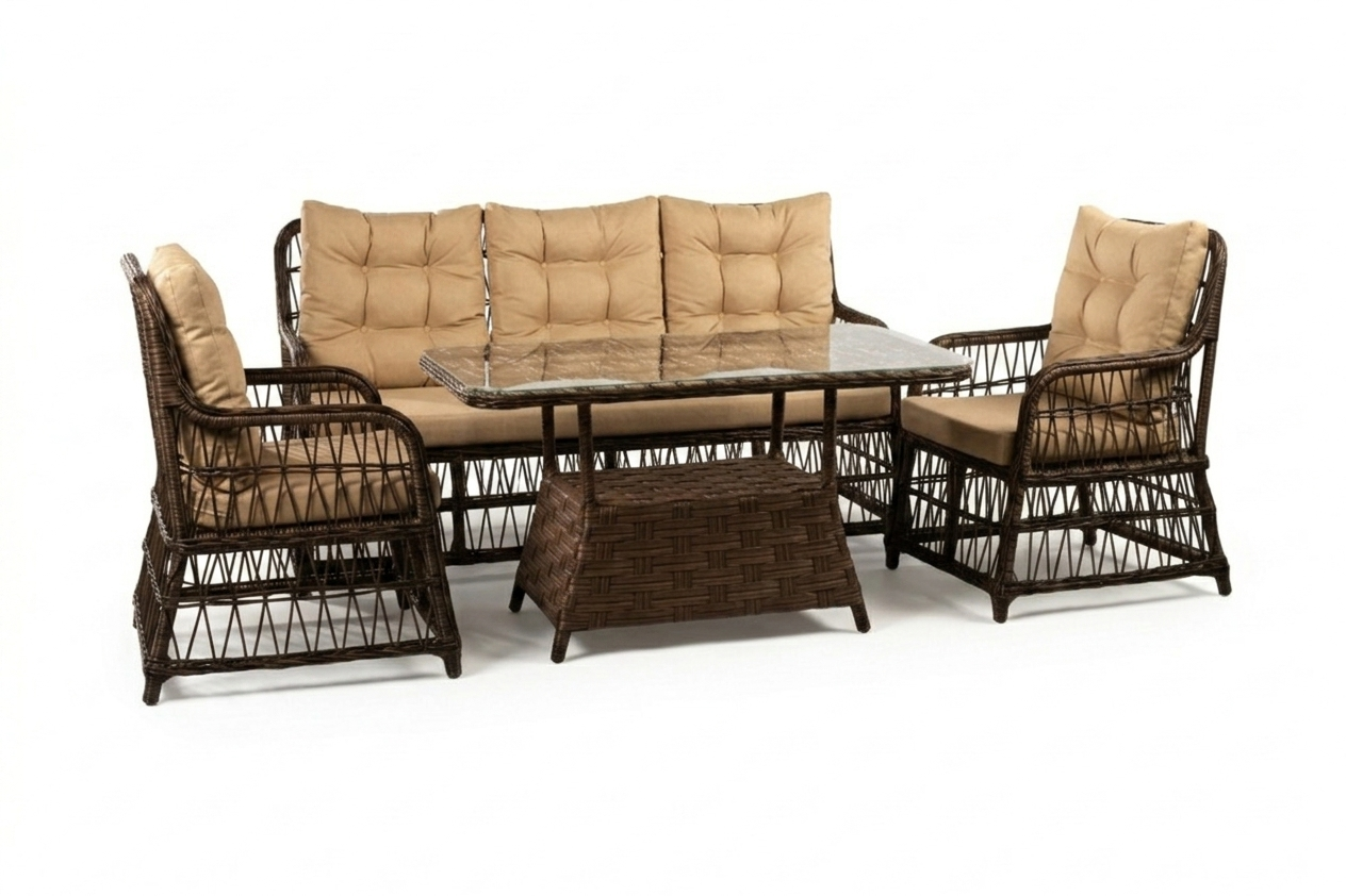 თურქული 3 ადგილიანი სამეული მაგიდით ყავისფერი ELY