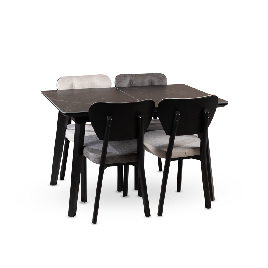 შავი გრანიტის მაგიდა 120*80-ზე + 4 სკამი