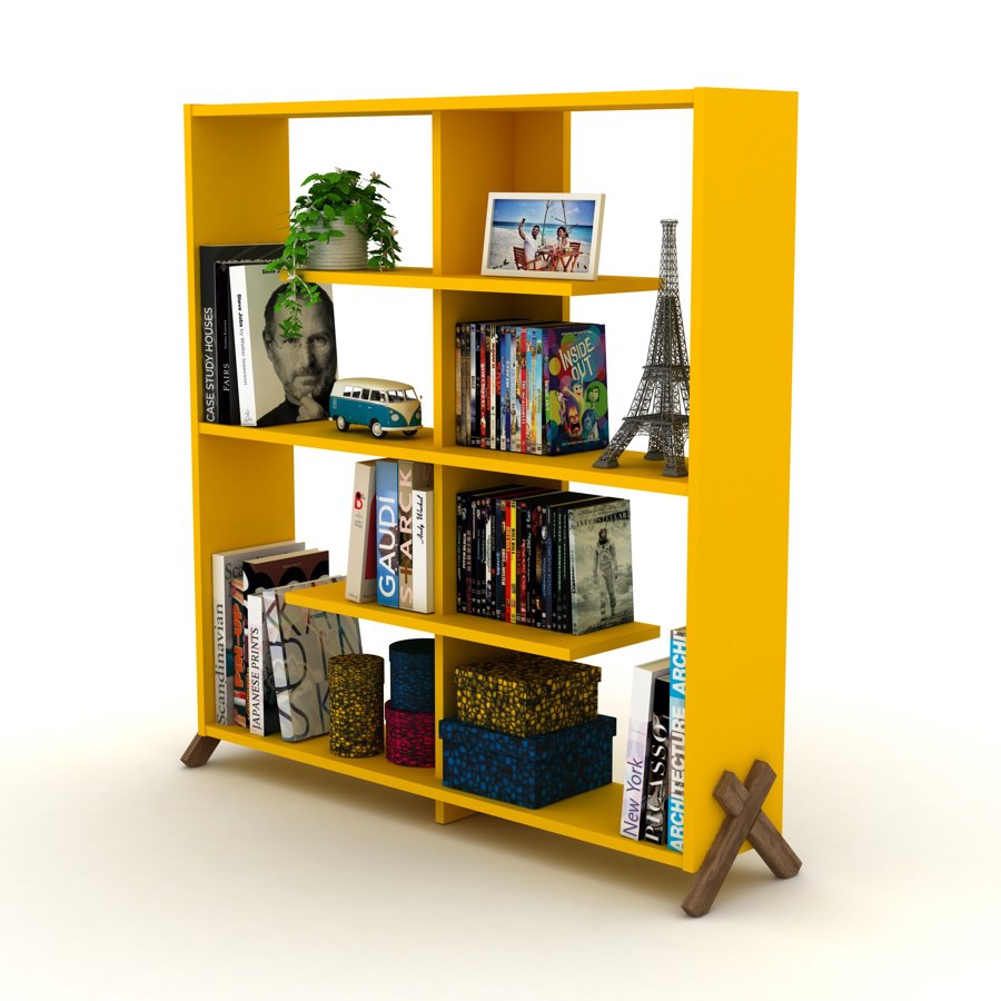 წიგნის თარო Kipp Bookcase (Walnut-Yellow) RF170202 (113*28*115)