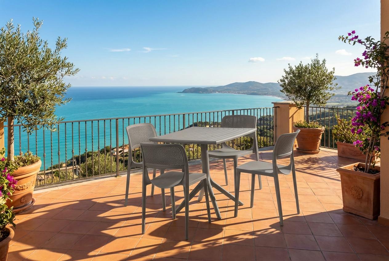 თურქული პლასმასის მაგიდა და 4 სკამი ნაცრისფერი