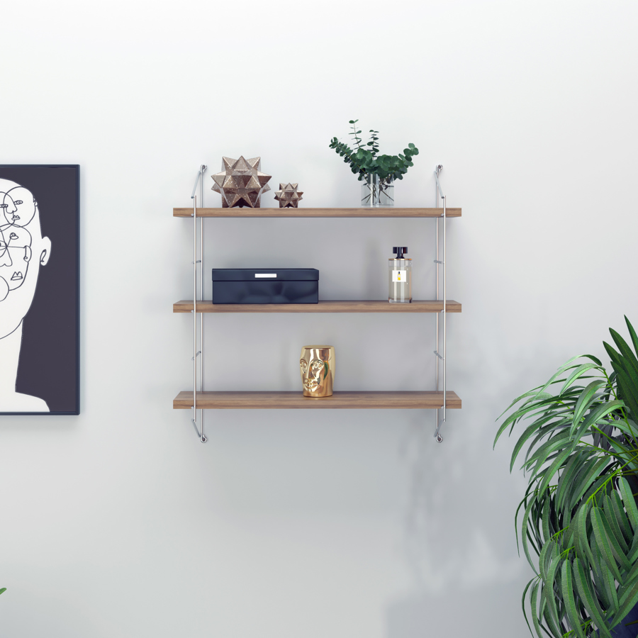 მართკუთხა თარო მისაღების Neelix Triple Shelf (Walnut-Chromium) MT191101 (67*56*15)